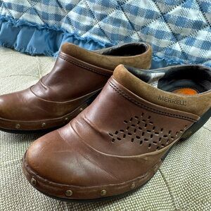Merrell Studded Wedge Mules Womens Size 6 Brown Leather Slip On J56090 Coffee